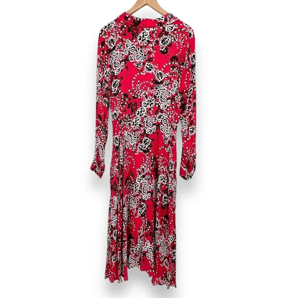 Free People Tough Love Maxi‎ Shirtdress In Red Women’s 4 Long Sleeve Floral Boho